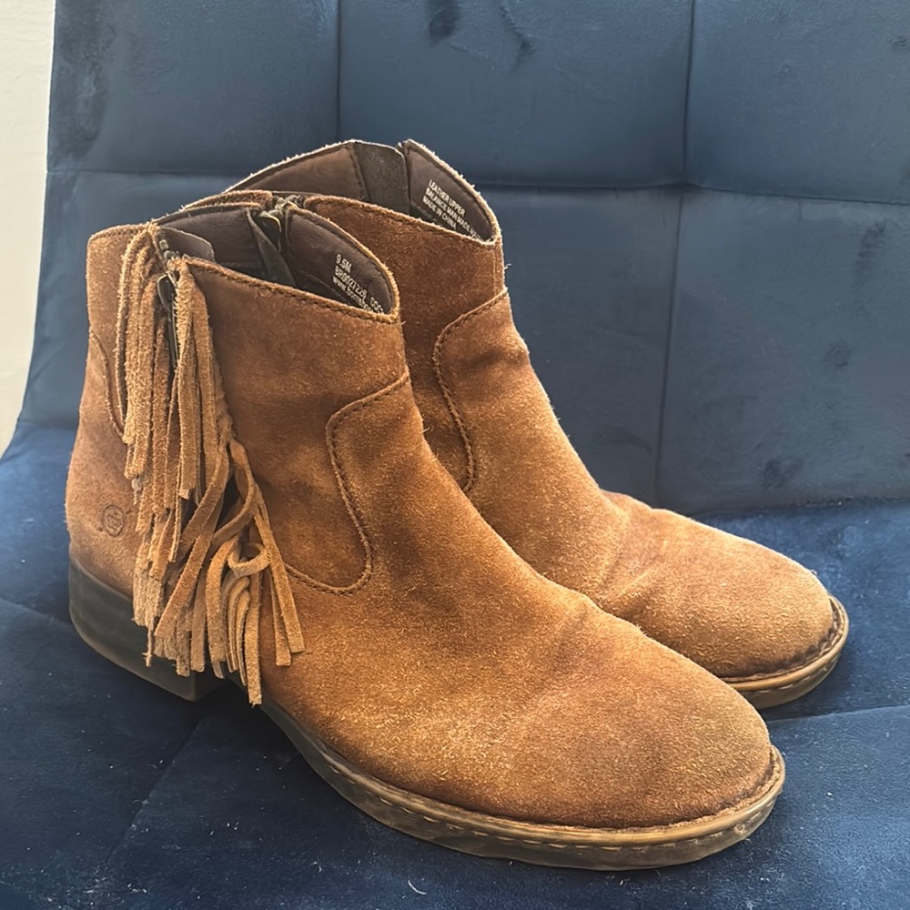 Tan Suede Fringe Ankle Boots